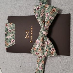 BUBIBUBI Sage Garden green floral bowtie and pocket square